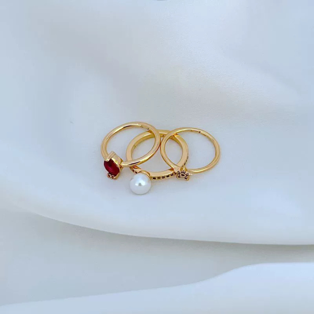 Kendra Scott Red Teardrop CZ Star Pearl 3-in-1 Ring